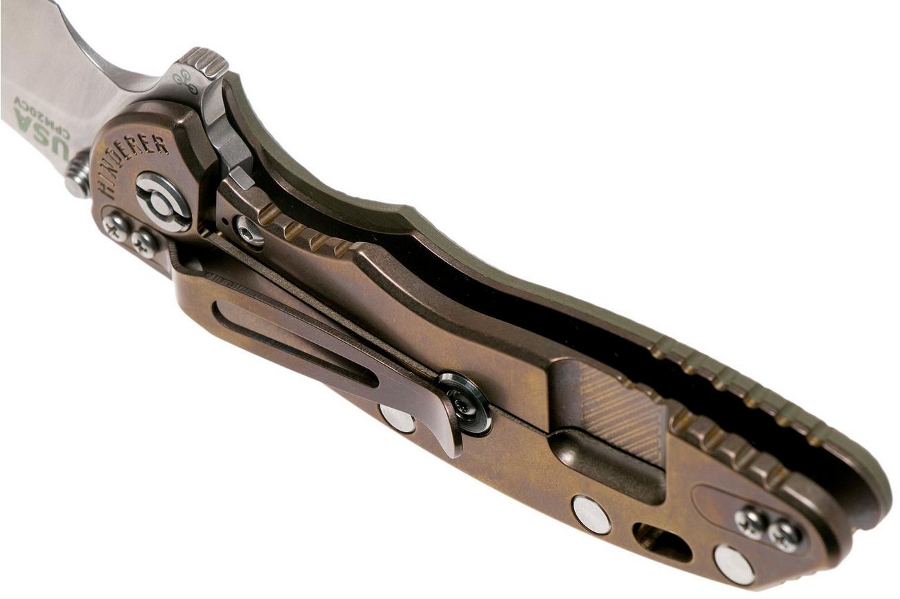 Rick Hinderer XM18 3.5” Recurve, CPM 20 CV, Stonewash Bronze, OD Green G10, zakmes