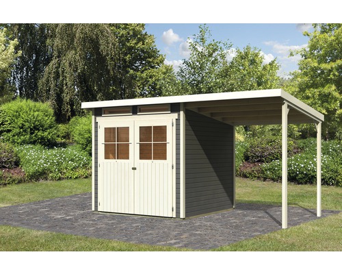 Karibu Glücksburg 3 tuinhuis met lessenaarsdak, 415 x 236 cm, terragrijs