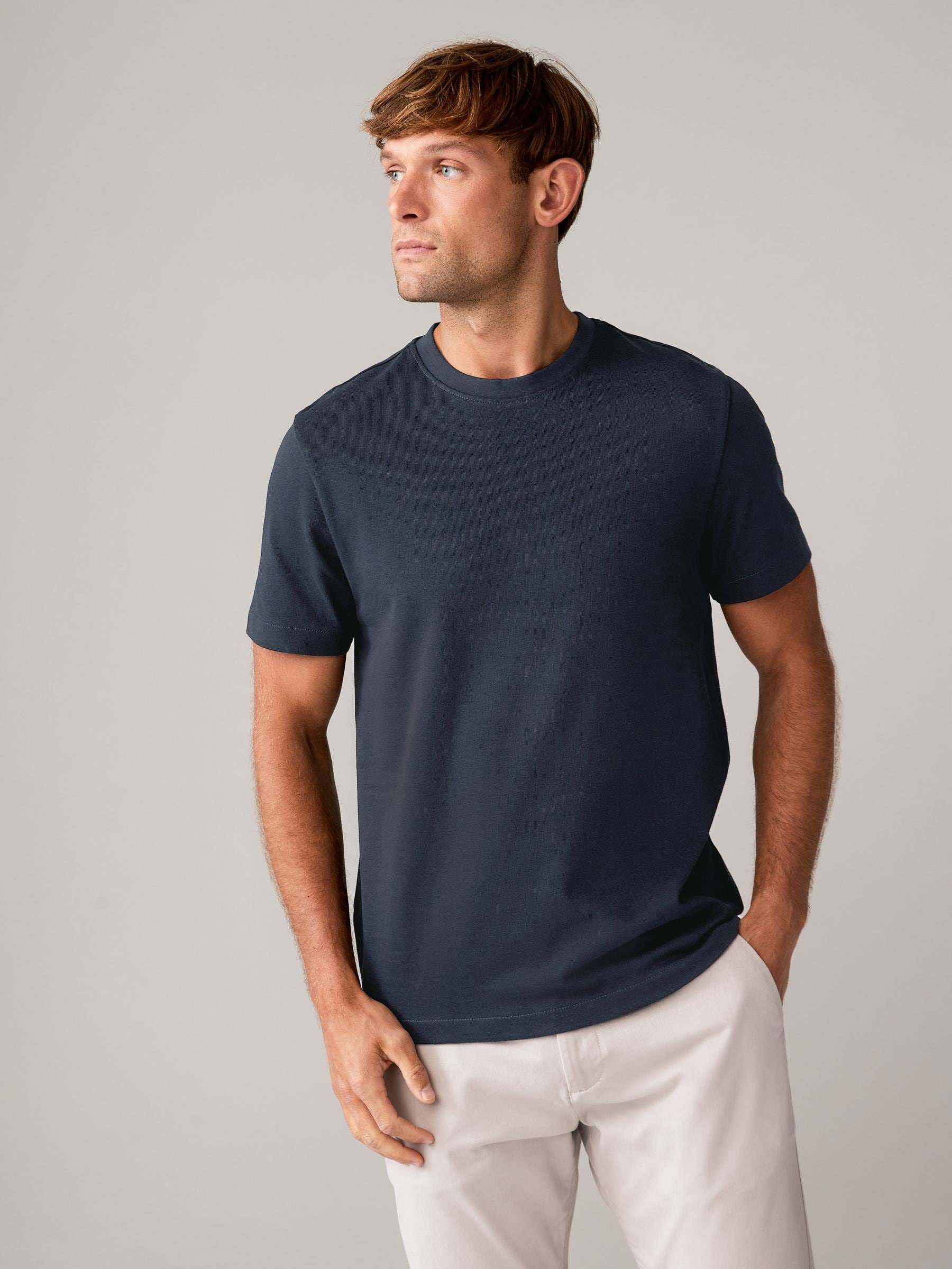 Marineblauw/wit/kiezelkleur - Normale Pasvorm - Verpakking van 3 T-shirts van zware stof