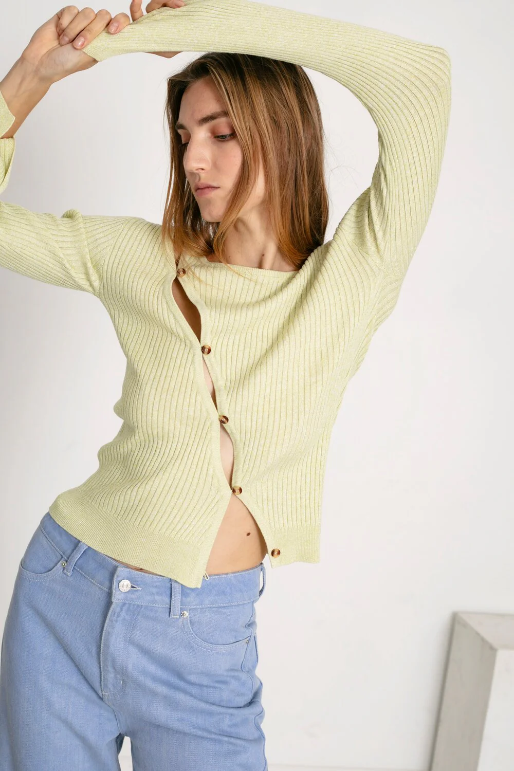 BLANCHE  Seawool X-Over Button uldcardigan - Green Banana