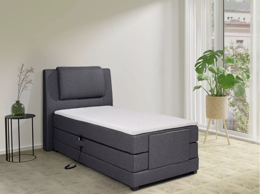 Ensemble complet boxspring tête de lit + sommiers relaxation électrique + matelas + surmatelas - 100 x 200 cm - Tissu - Anthracite - CASTEL II de PALACIO
