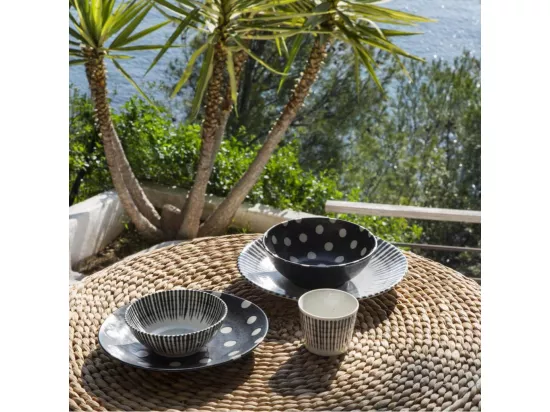 HABITAT - Bol en porcelaine - Bleu marine et pois blancs - 17,5 cm (Lot de 5) - Pinako