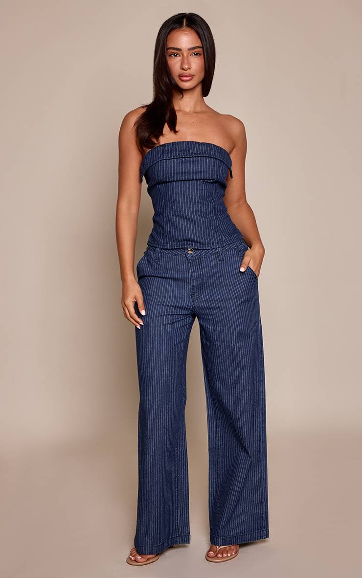 Bleu Indigo Jean Large À Fines Rayures Petite