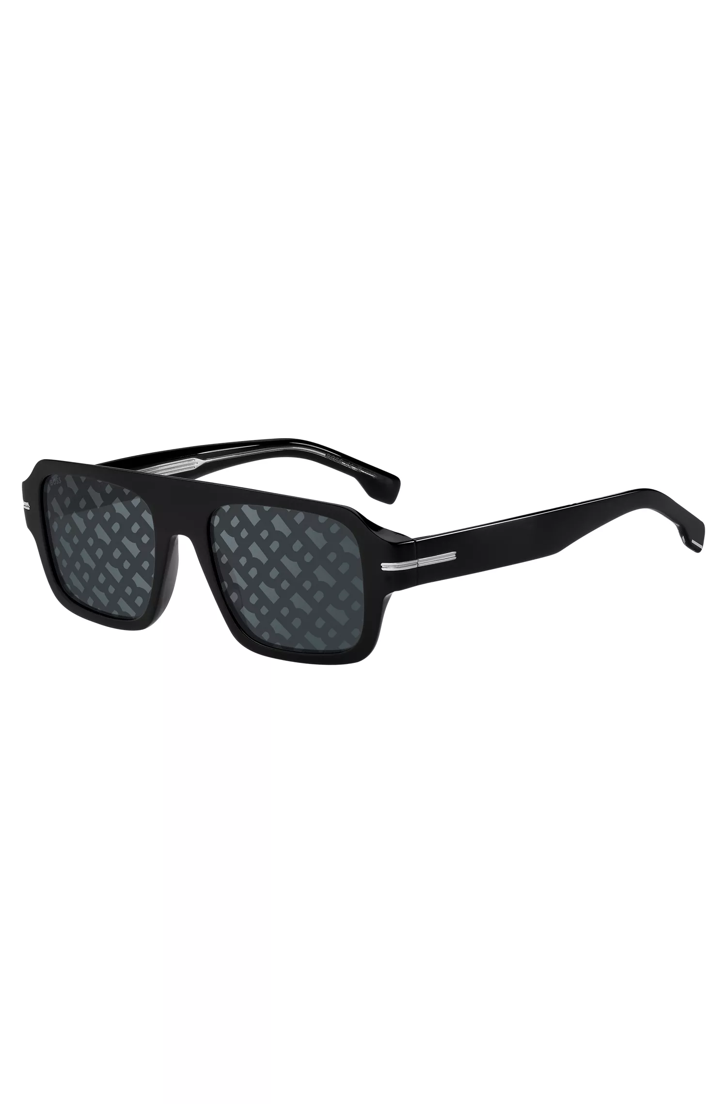 Óculos de sol BOSS em acetato preto com lentes estampadas com monograma.