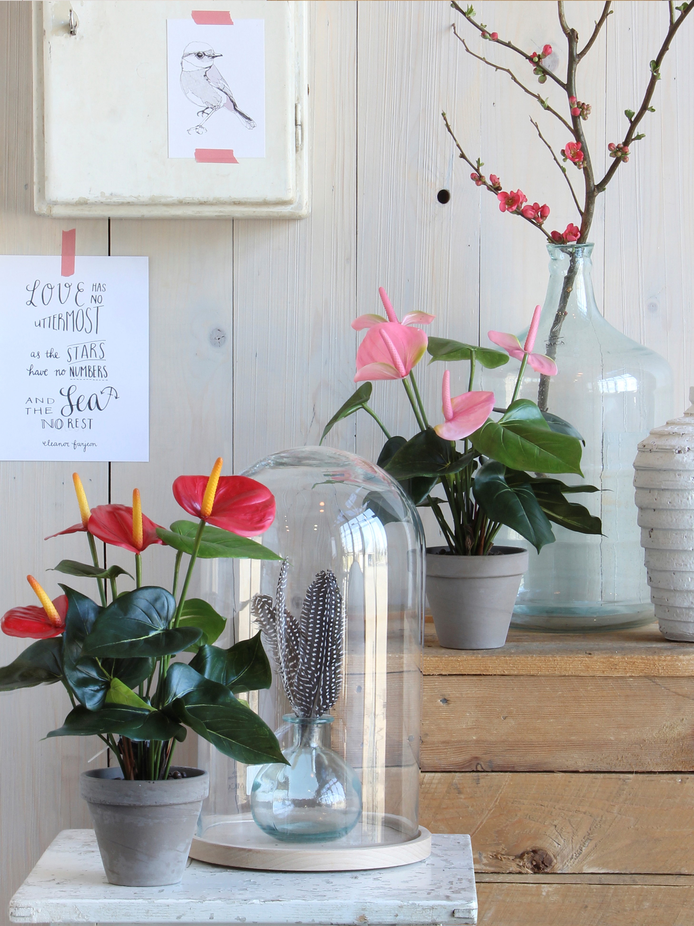 Mica decorations - anthurium artificielle rose clair en pot h40