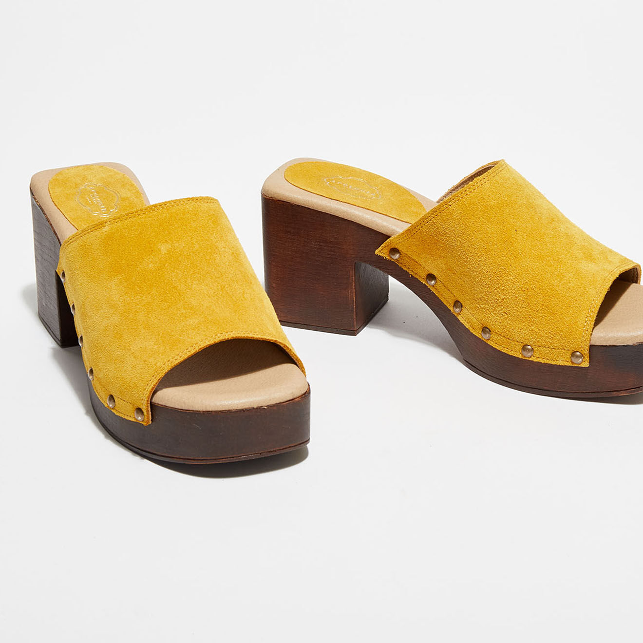 Apologie Studio Sabots en Velours de Cuir Camilia moutarde - Talon 8.5 cm