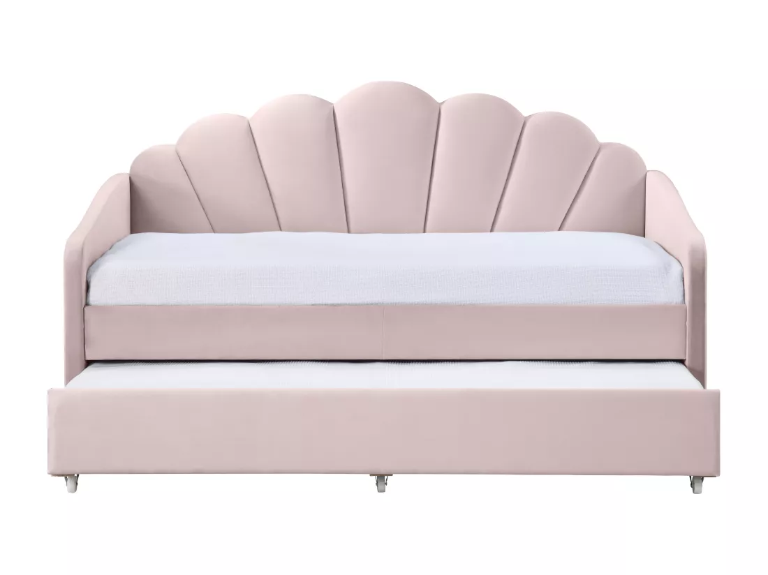 Lit gigogne coquillage 2 x 90 x 190 cm - Velours - Rose - ELUSIA