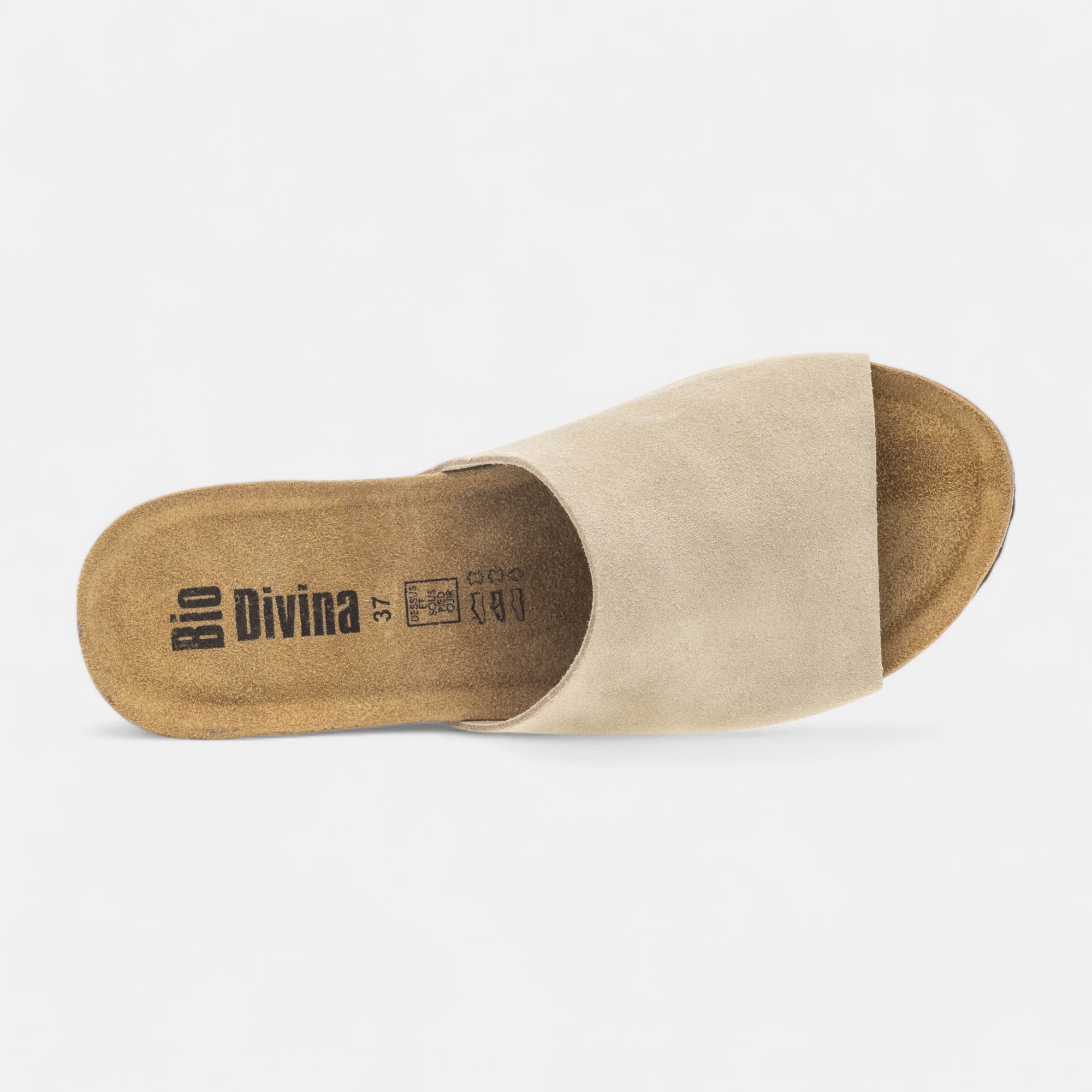Mules semelle liège à talon compensé Femme en cuir beige