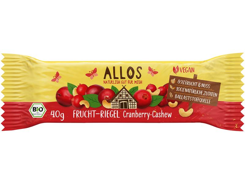 Allos Riegel Fruchtschnitte Cranberry-Cashew 40 g Fruchtriegel mit Cranberries und Cashewkernen