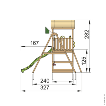 Speeltoestel Jungle Gym met groene glijbaan en schommel van grenenhout