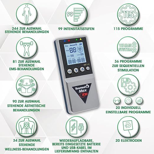 Tesmed MAX 830 mit 20 professionellen Elektrostimulator-Elektroden