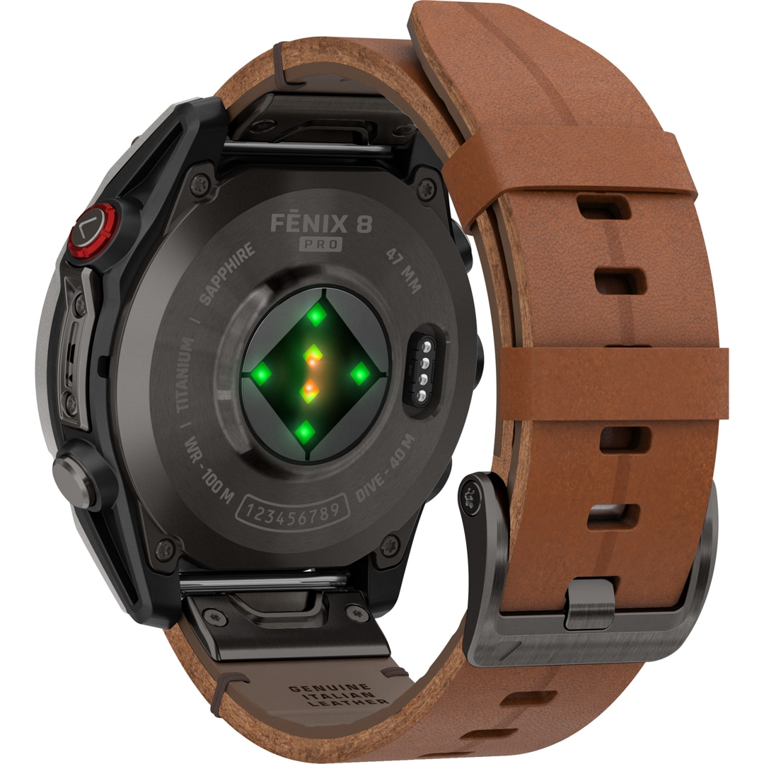 Garmin Fenix 8 Pro - 47mm AMOLED Sapphire Carbongrau / Leder braun