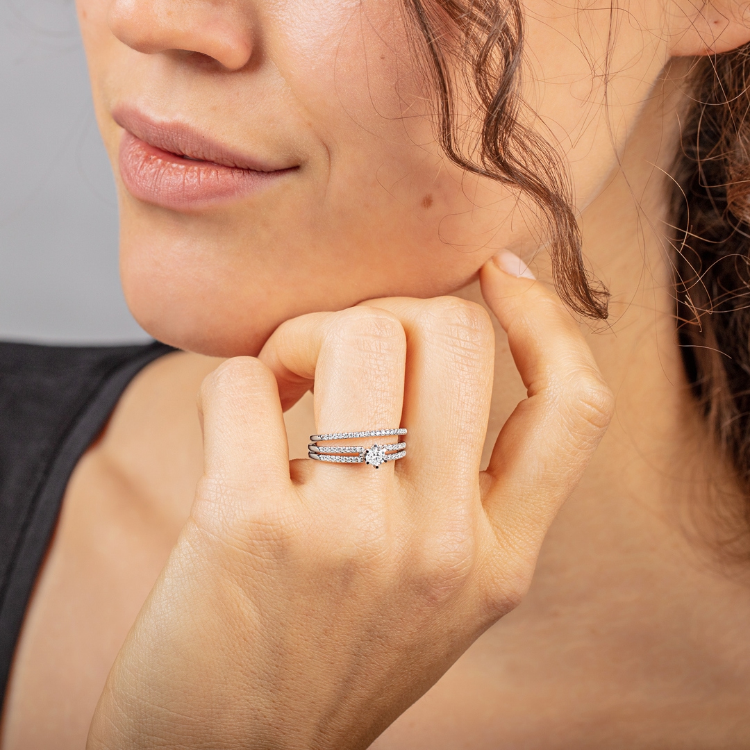 Verlobungsring mit Beisteckring 750/18 K Weissgold mit Diamanten 0.51 ct H/si