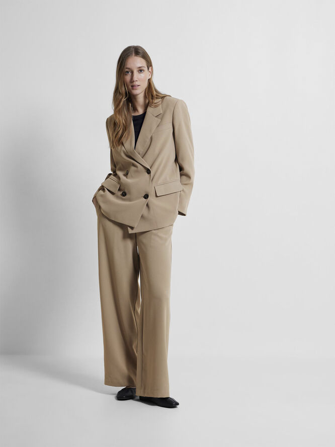 Selected Femme SLFTINNI-RELAXED MW WIDE PANT N NOO Greige