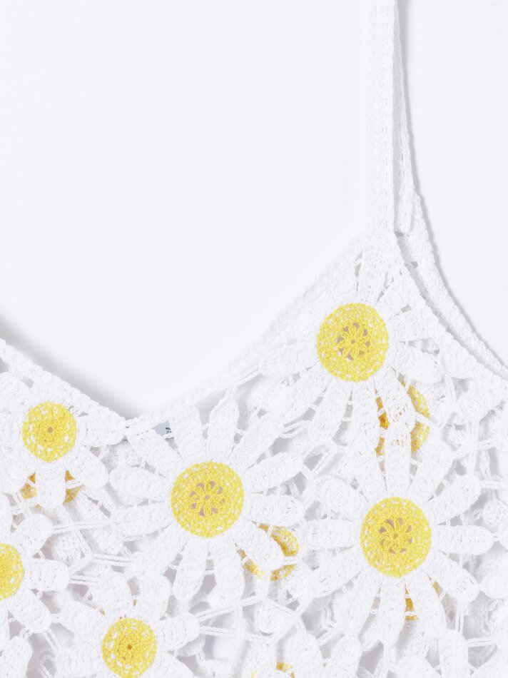 Top de crochê Daisy - Amarelo/branco