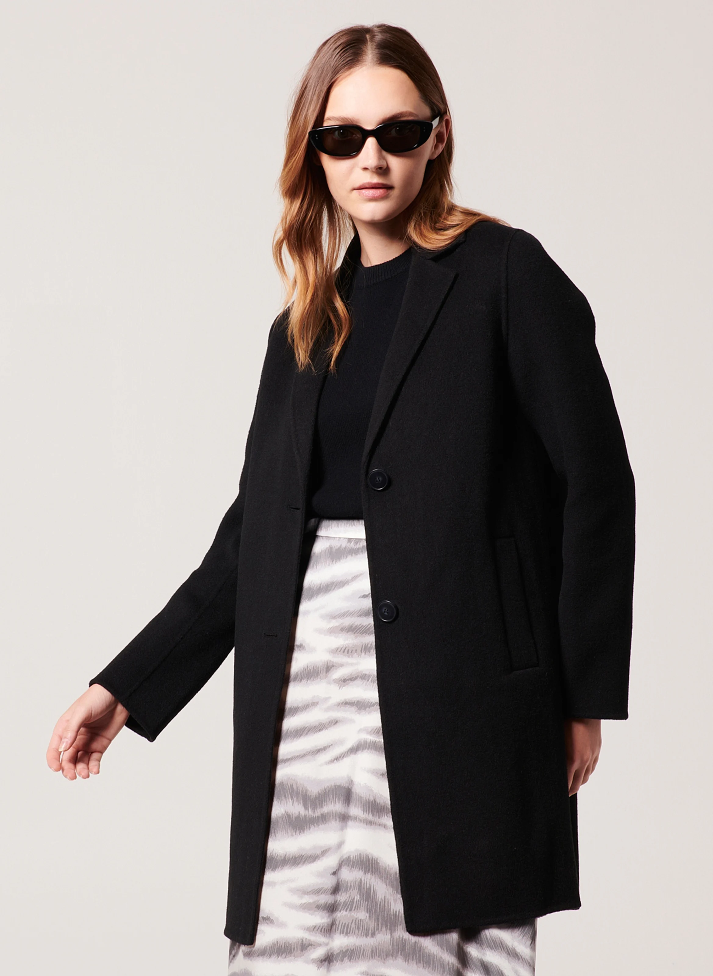 MATILA - Manteau droit col tailleur en laine mélangée | Noir