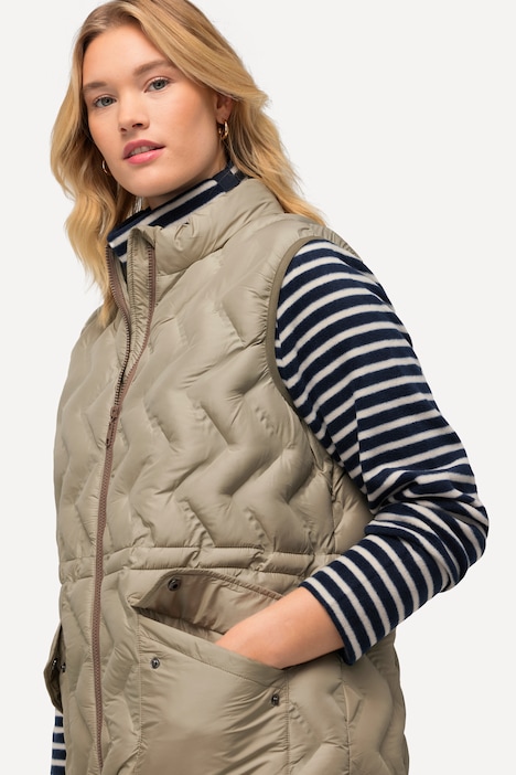 HYPRAR Long-Steppweste, Zacken, Stehkragen, 2-Wege-Zipper