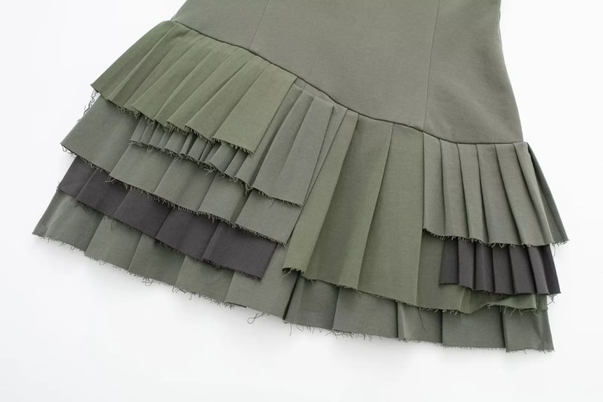 Omelia - A-lijn mini-jurk met spaghettibandjes en asymmetrisch plooipaneel