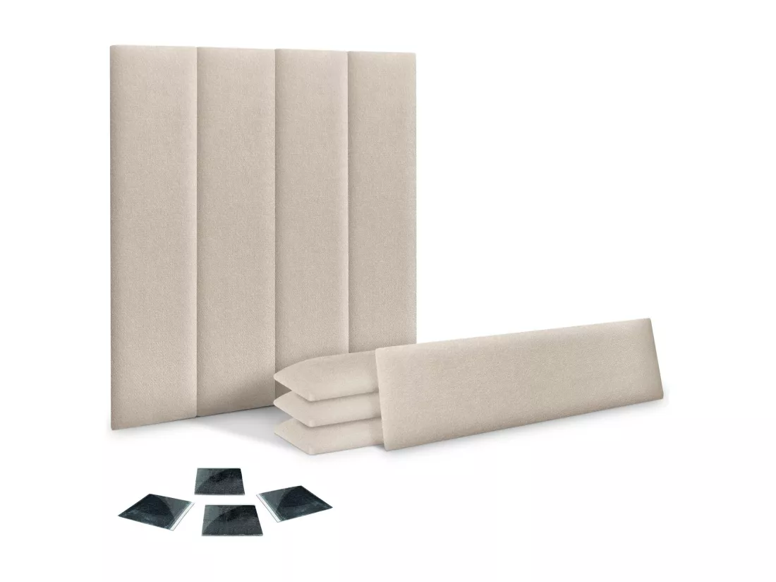 DHOME Lot de 8 Panneaux Rembourrés en Tissu Aqualine Autocollants pour Mur Acoustiques Absorbants Protection contre les Chocs (Beige, 60x20cm, x8)