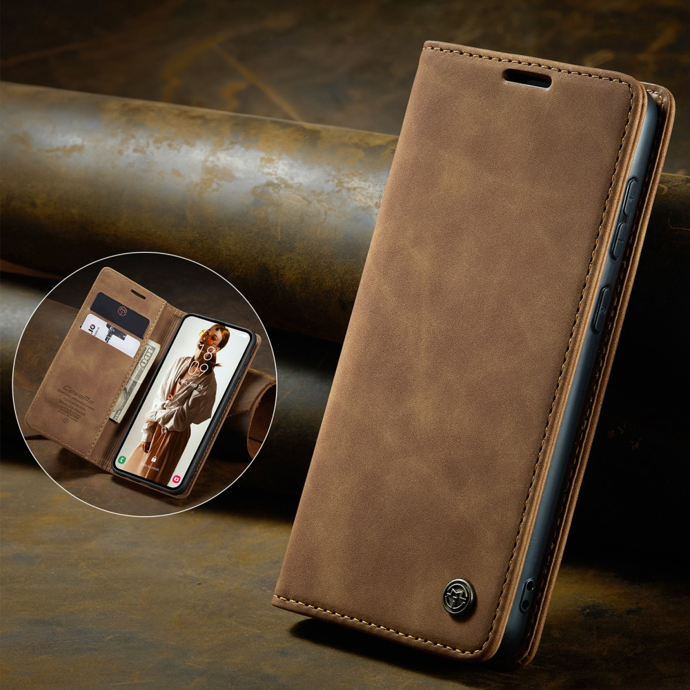 Samsung Galaxy A55 Leder Tasche Flip Wallet Etui mit Kartenfächern - Hellbraun