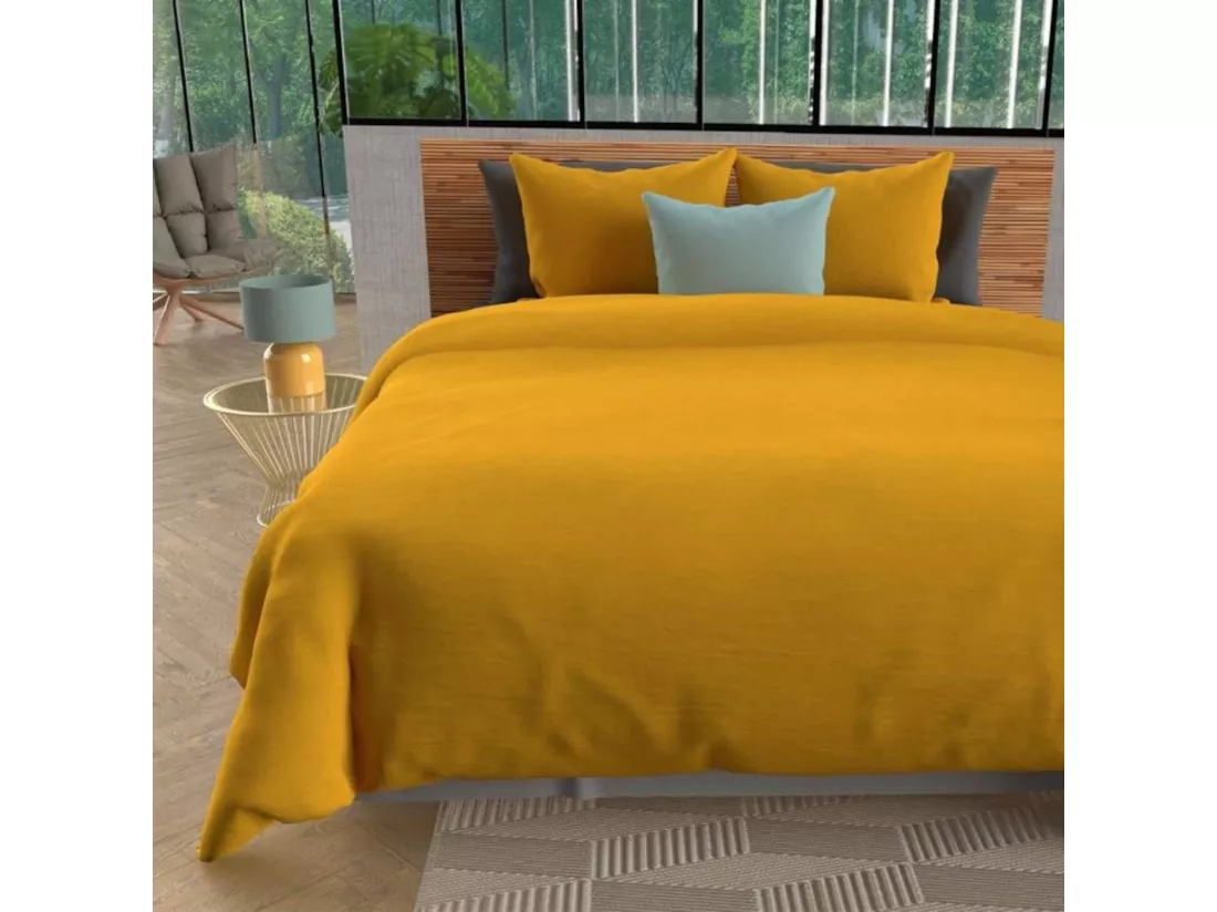 Parure de lit unie Bohème moutarde 240x220 cm
