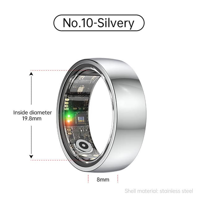 Smart Ring R1000 – Søvnmonitor, Bluetooth 5.0, Blood Oxygen Monitor Sølv 10