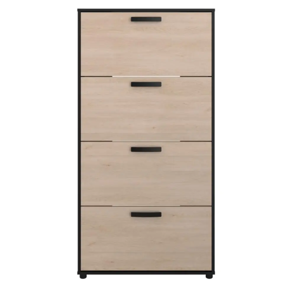Schoenenkast Celestia met vier deuren - eikdecor/zwart