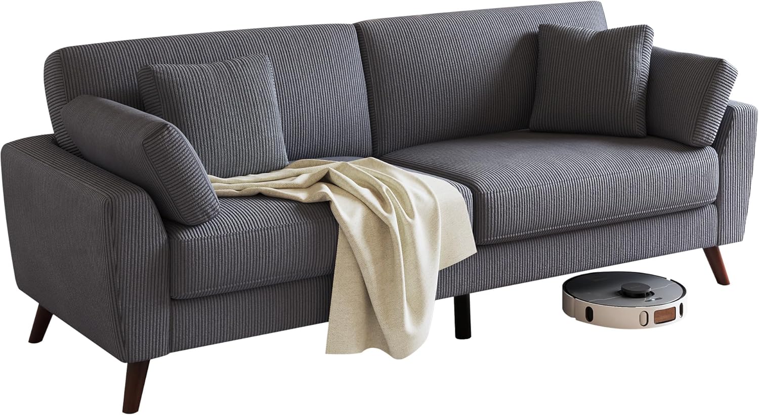 220 cm 3-Sitzer Big Sofa aus Cord, modernes Design mit hohen Beinen, ideal für Wohnzimmer oder Schlafzimmer, grau