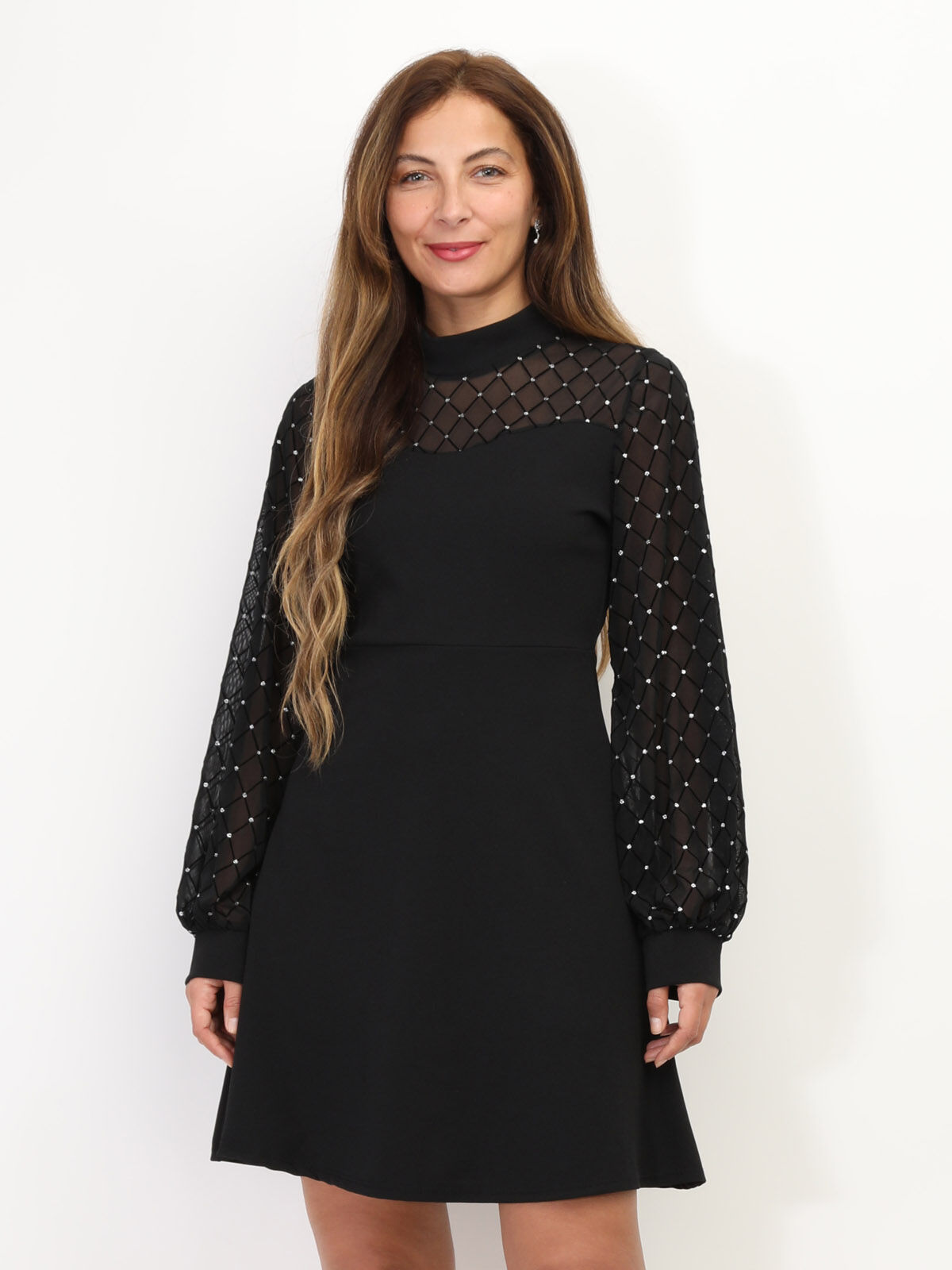 Robe patineuse en tulle à pois pailletés- Noir