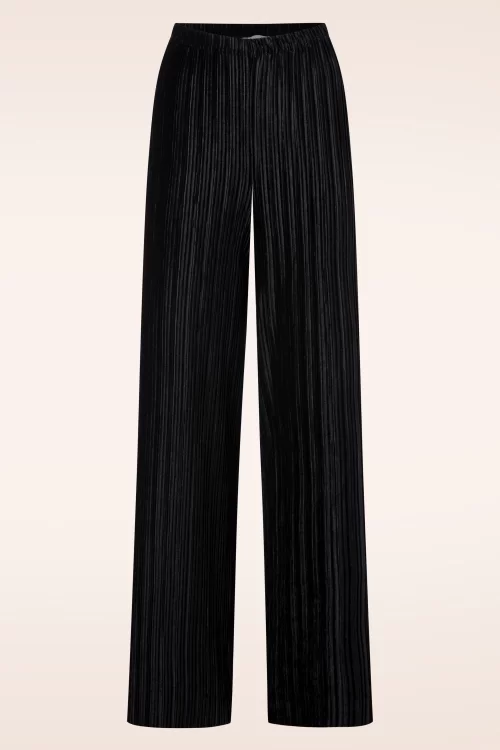 Vintage Chic for Topvintage Piper Pleated Velvet pantalon in zwart