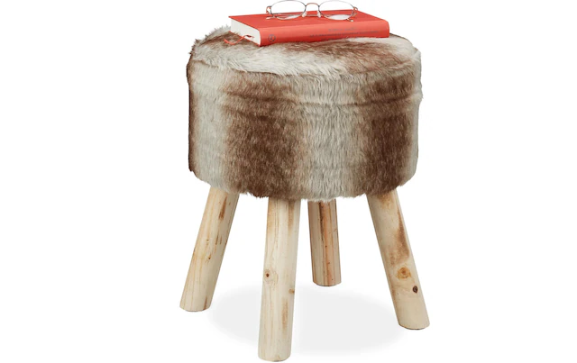 relaxdays Hocker »42 x 33 cm« Sitzhocker mit Fell