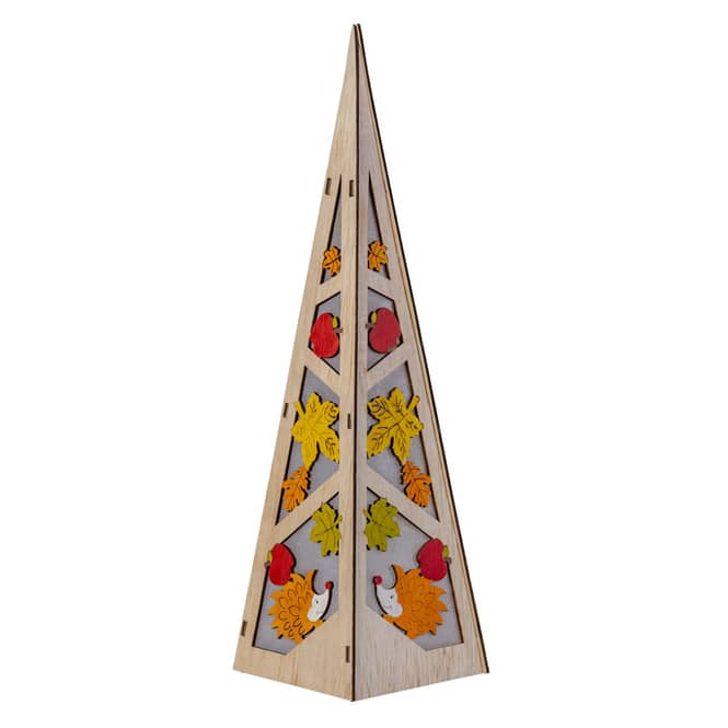 LED-Pyramide - aus Holz - ca. 10 x 10 x 35 cm