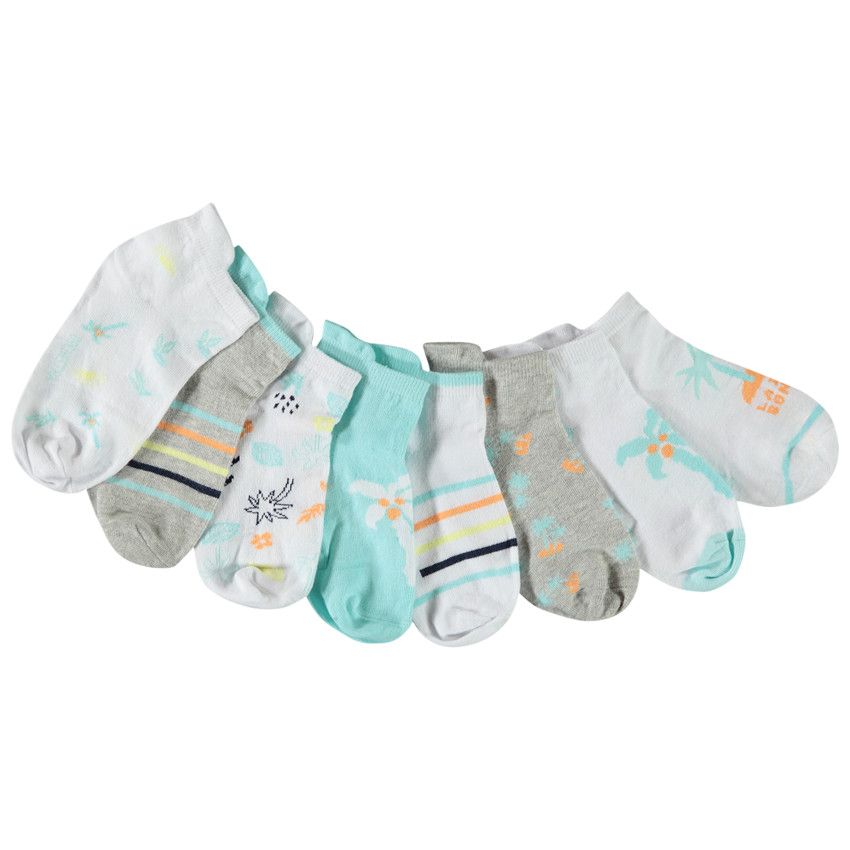 Lot de 8 paires de chaussettes courtes fantaisie pour garçon - Blanc