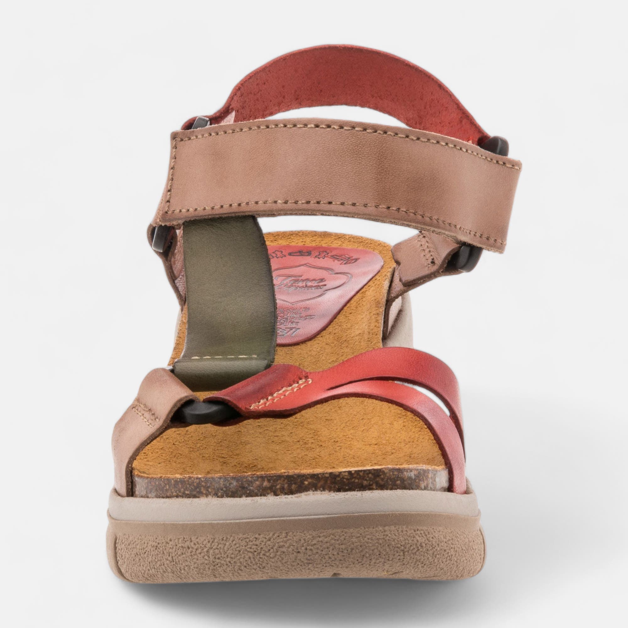 Mules semelle liège à talon compensé Femme en cuir rouge