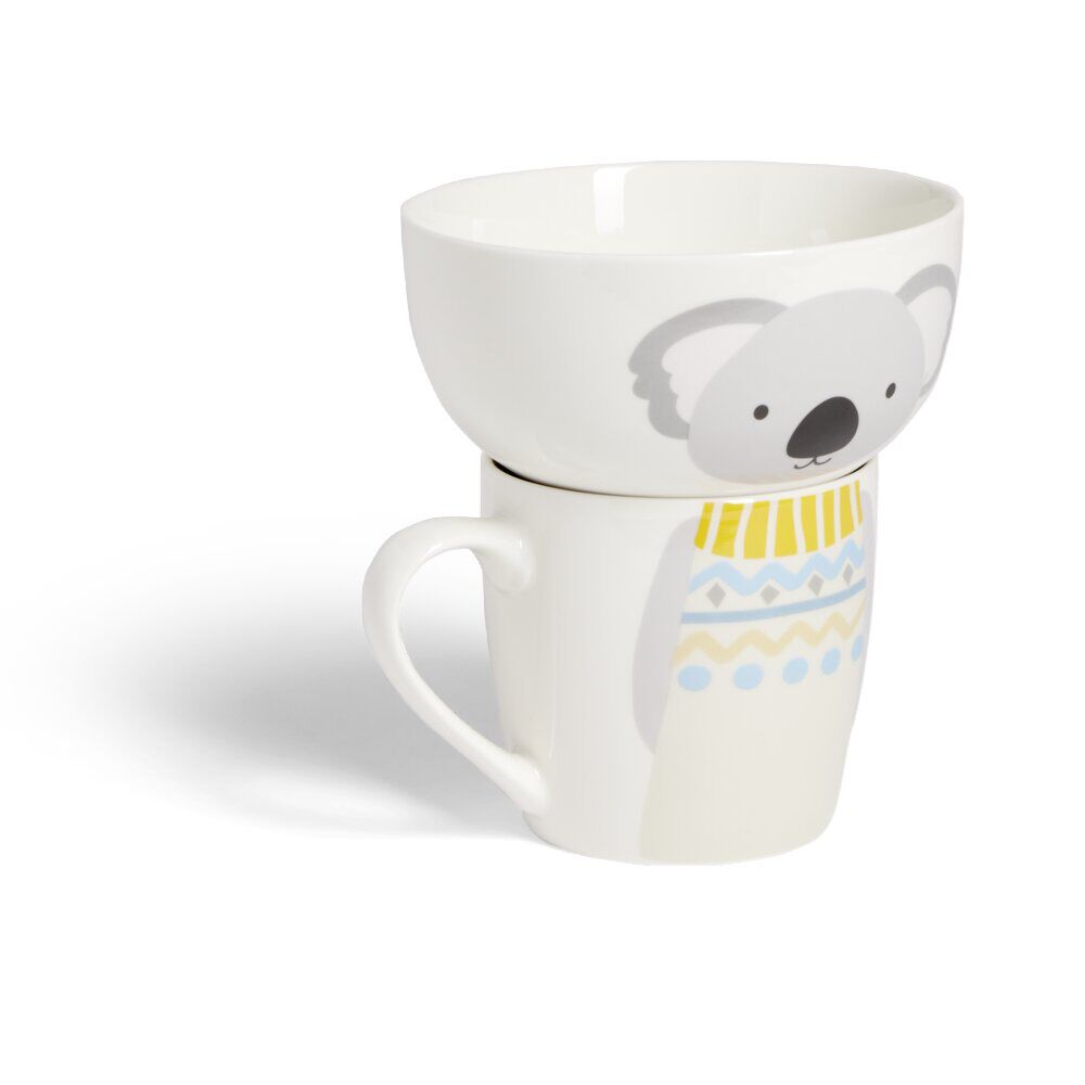 Ensemble bol et mug en porcelaine motif enfant motif koala H15cm