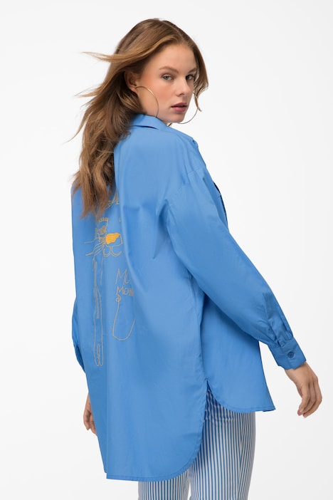 Hemdbluse, Hemdkragen, gerundeter Saum, Langarm