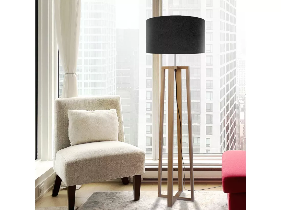 Lampadaire , colonne bois naturel,noir 155 cm.