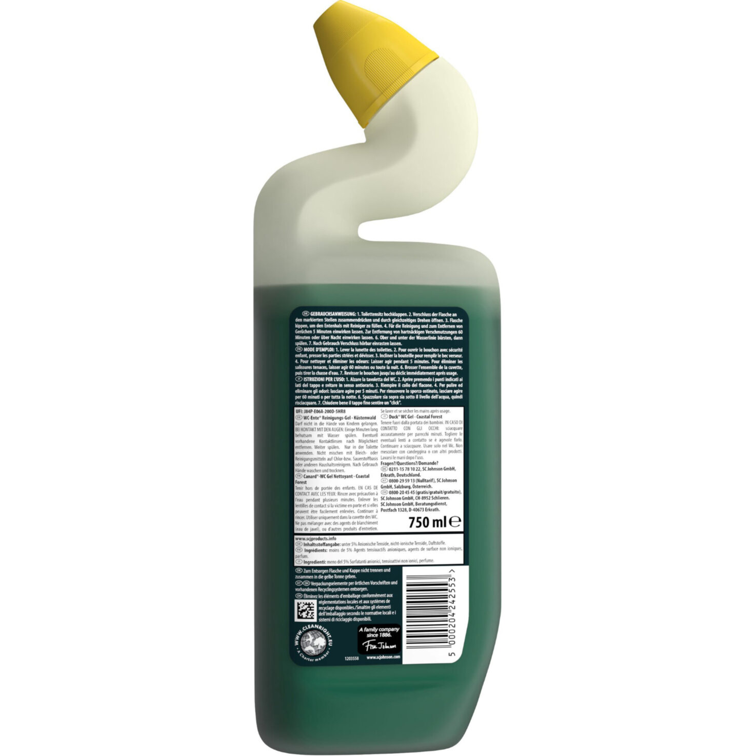 WC-Ente biologisch abbaubare Produktformel Flüssigreiniger Küstenwald
