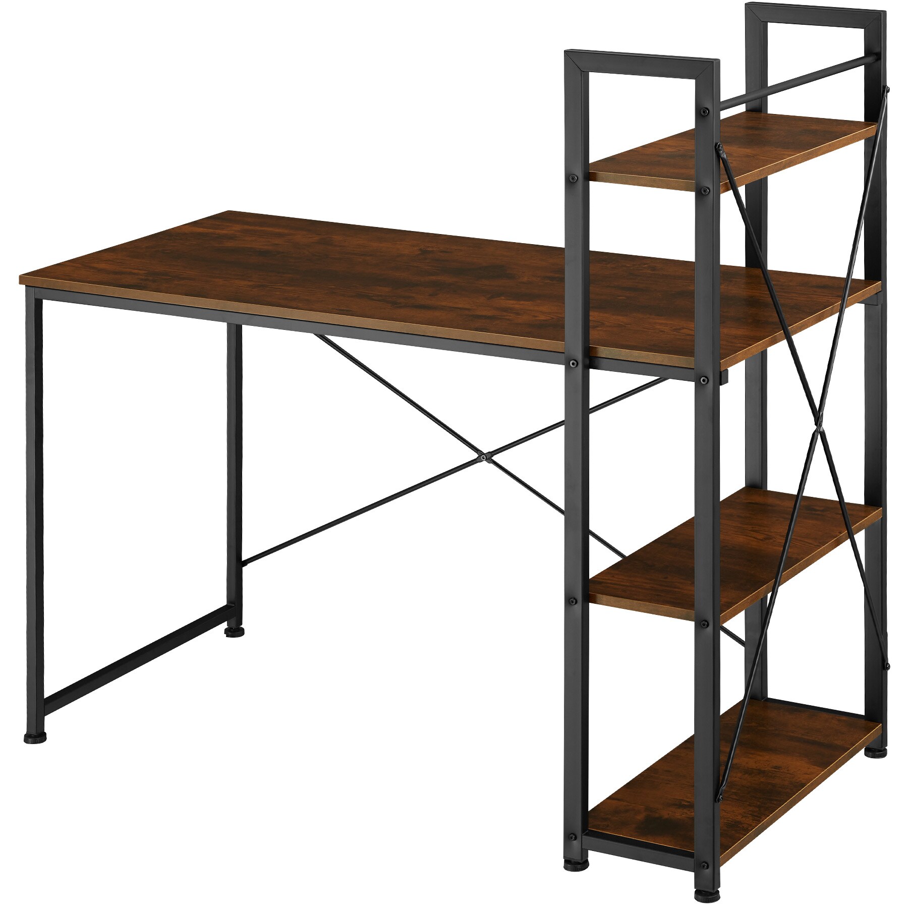 tectake® Computer-Schreibtisch, Industrial Style, integriertes Regal mit 3 Ablagefächern, 122 x 61 x 120 cm