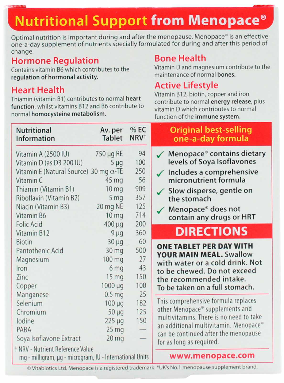 Vitabiotics Menopace Original 30 comprimidos