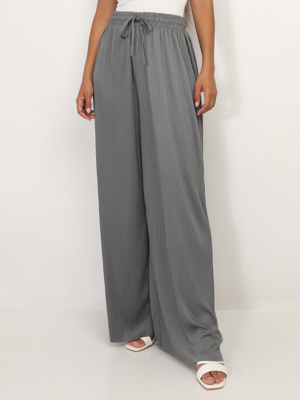 Pantalon large plissé- Gris foncé