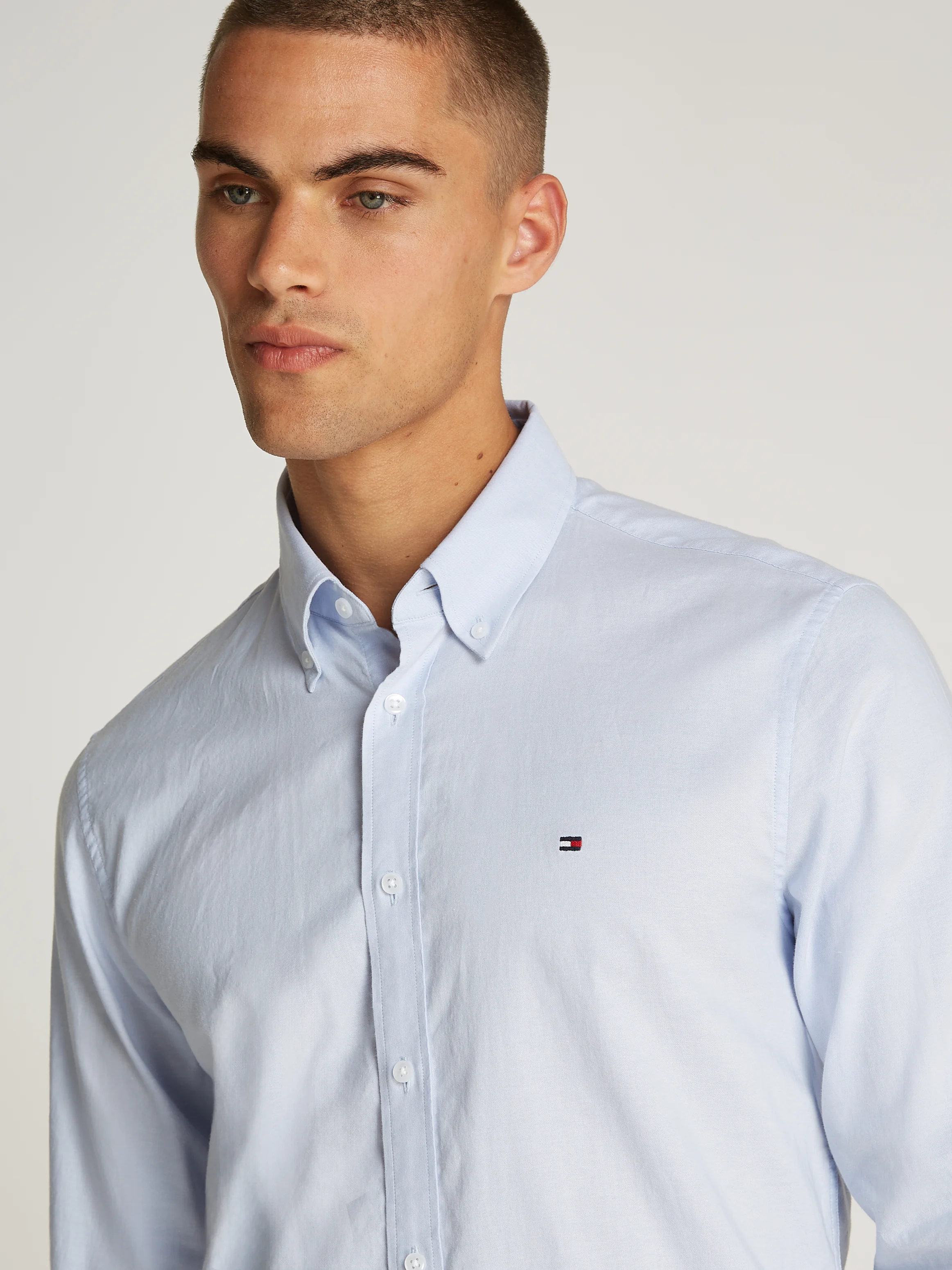 Chemise droite denim en coton | Bleu