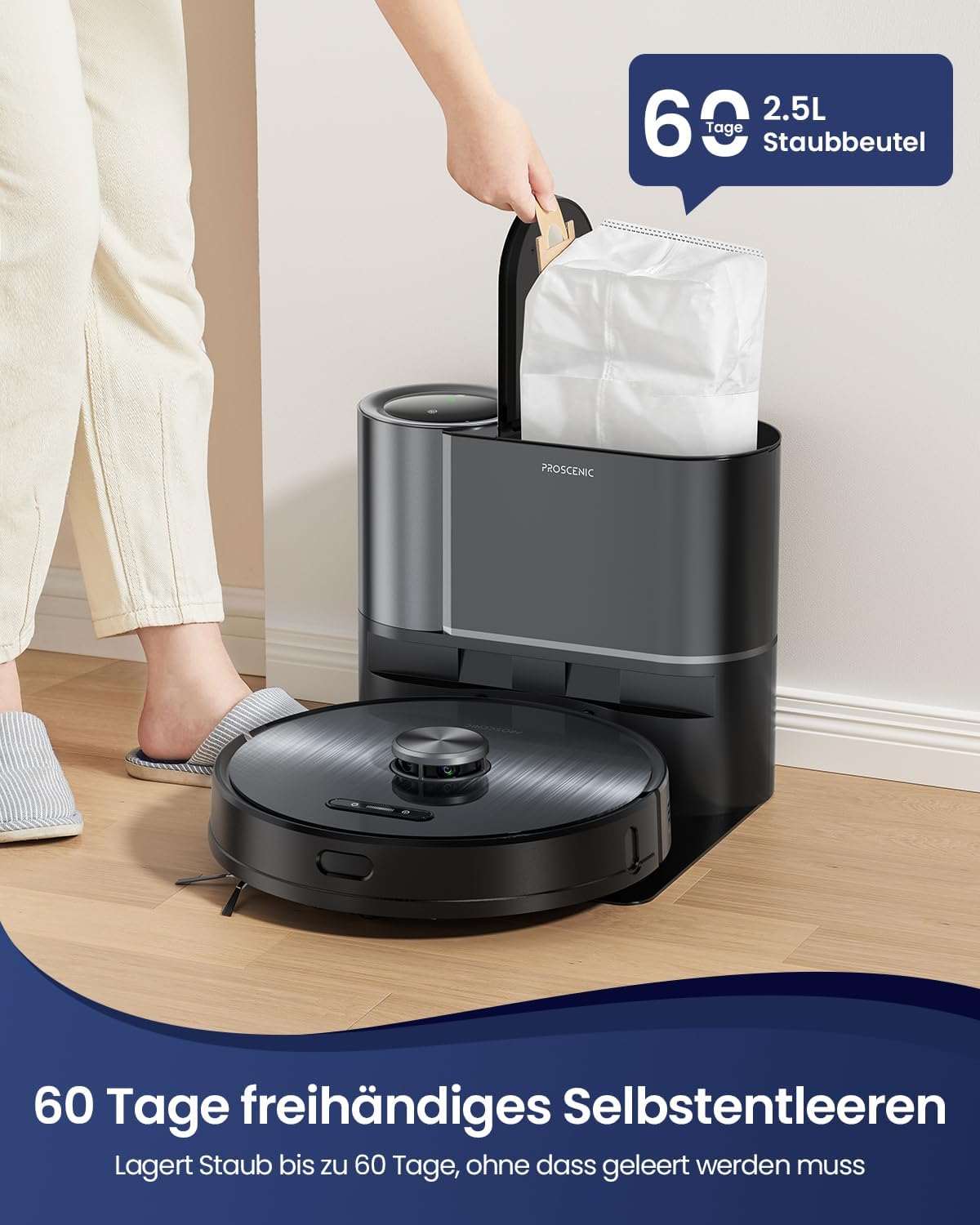 Proscenic M9 Pro Saugroboter mit Absaugstation 4500Pa Staubsauger Roboter mit Wischfunktion Dual-Rotationsmopps Saug und Wischroboter für Böden Teppiche Tierhaare, 3D Mapping, WiFi/APP