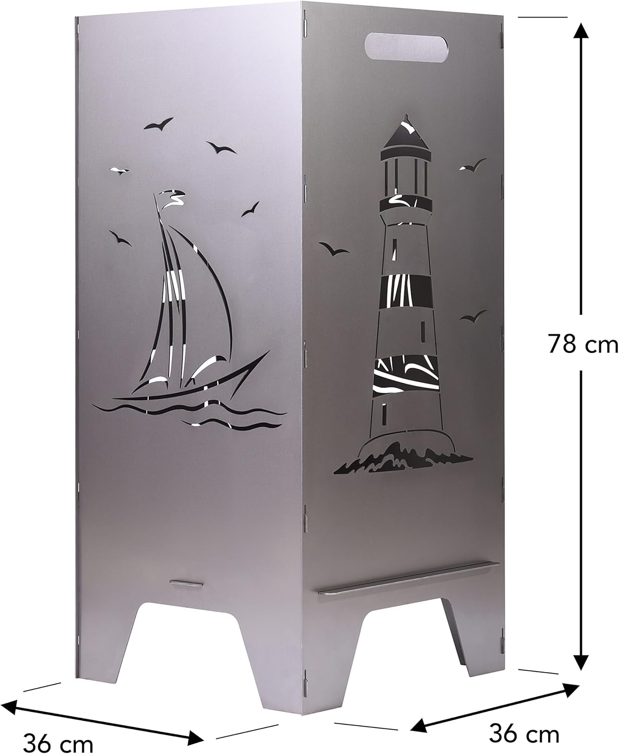 Feuertonne Mit Maritim Motiv | Stabiles Stecksystem Mit Tragegriffen | Robust & Aus Hochwertigem Stahl | Für Eine Knisternde Gemütlichkeit In Deinem Garten (78cm Segelboot)
