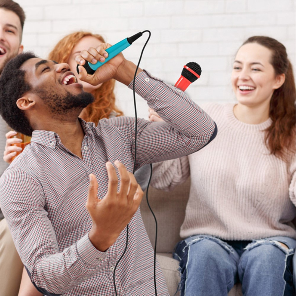 (2er Set) 3m Klinke Karaoke Mikrofon mit USB Adapter für PC / PS5 / PS4 / Xbox One / Nintendo Switch / Wii U - Blau / Rot