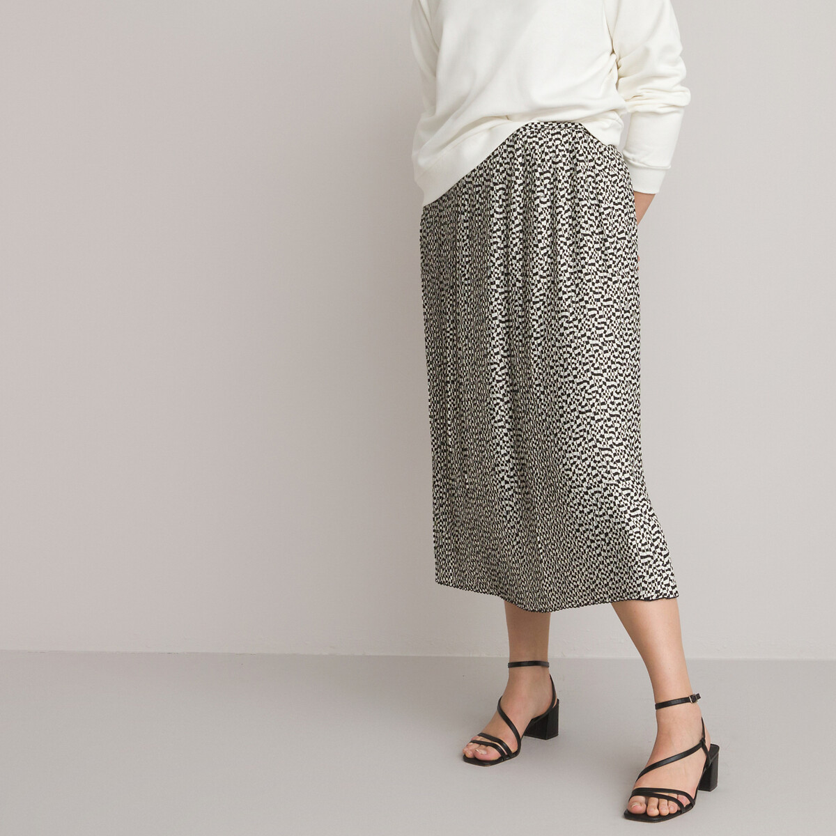 COLEÇÃO LA REDOUTE<br>Saia longa com micro pregas e estampa xadrez