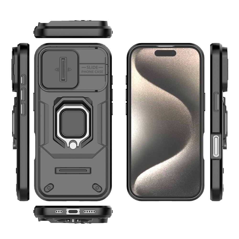 iPhone 16 Pro Hybrid Outdoor Hardcase Hülle mit Cam-Slider   Kickstand - Schwarz