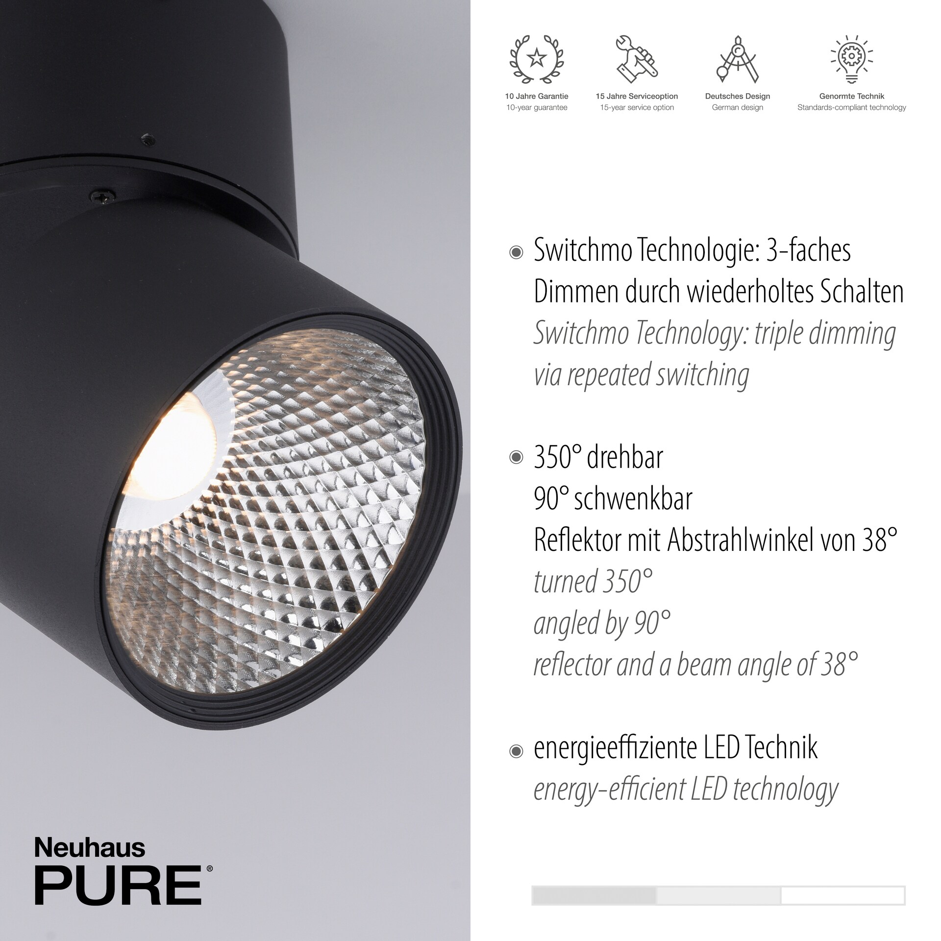 Paul Neuhaus LED Deckenlampe mit 1 Spots PURE-NOLA 15 cm schwarz