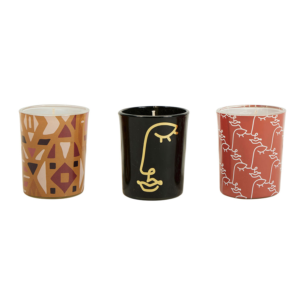 Coffret de 3 bougies parfum coton verre H 7.5cm