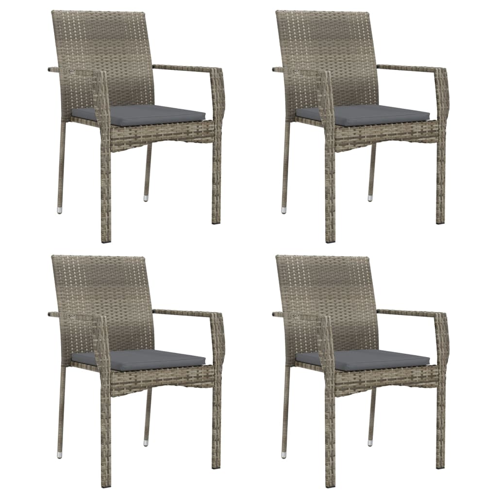 Mobilier à dîner de jardin et coussins 5 pièces noir et gris